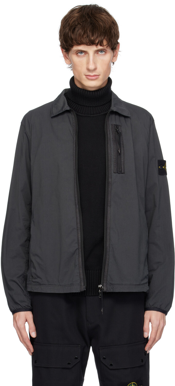 

Куртка-рубашка из серого твила с застежкой-молнией Stone Island