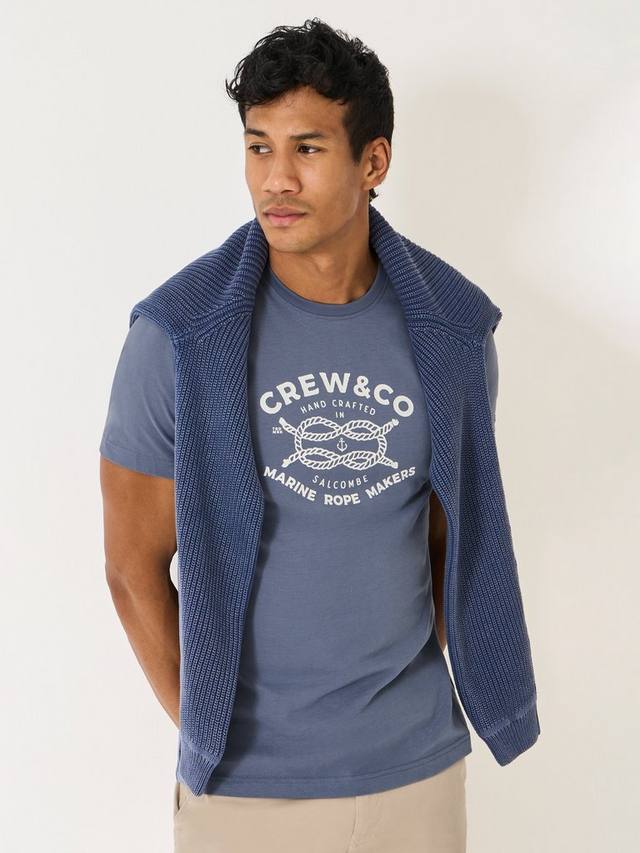 

Хлопковая футболка Regular Fit с коротким рукавом и морским принтом Crew Clothing, Blue/Grey
