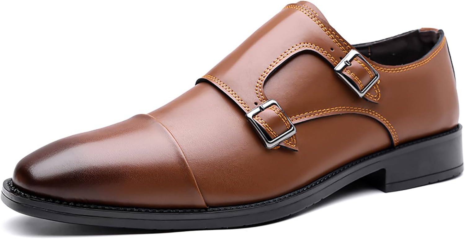 

Мужские лоферы Monk Strap с классическим носком, низким каблуком, без шнуровки, для деловых встреч, свадеб, офиса и официального стиля, пенни-лоферы Nhbeoen, коричневый