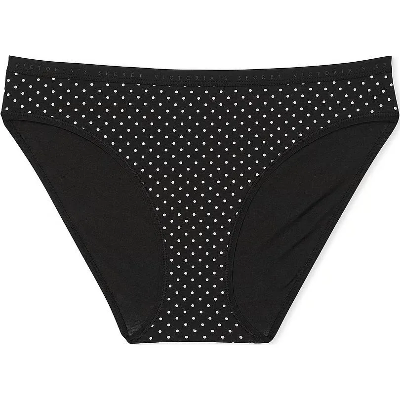 Victoria's Secret Стринги из стрейч-хлопка с черным горошком, 1 шт, черные