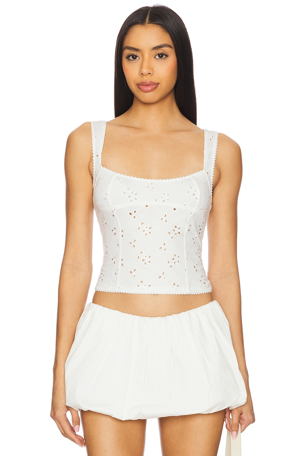 

Топ на бретельках с ажурным узором Full bloom eyelet cami от Free People, ivory