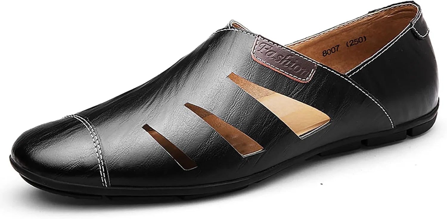 Мужские сандалии кожаные перфорированные Loafers Black LVOMU