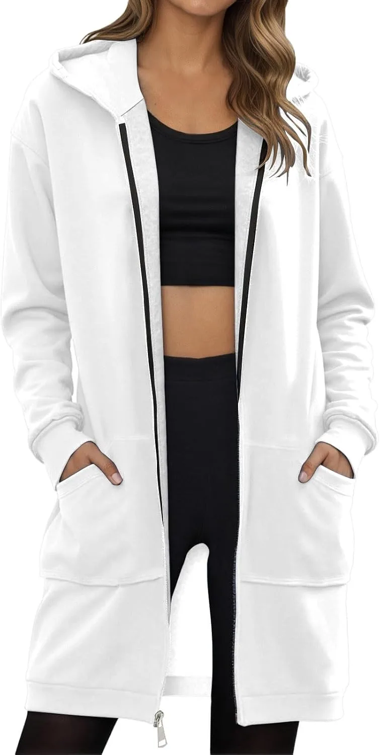 

Длинный худи для женщин, Zip Up Fleece с капюшоном Franterd