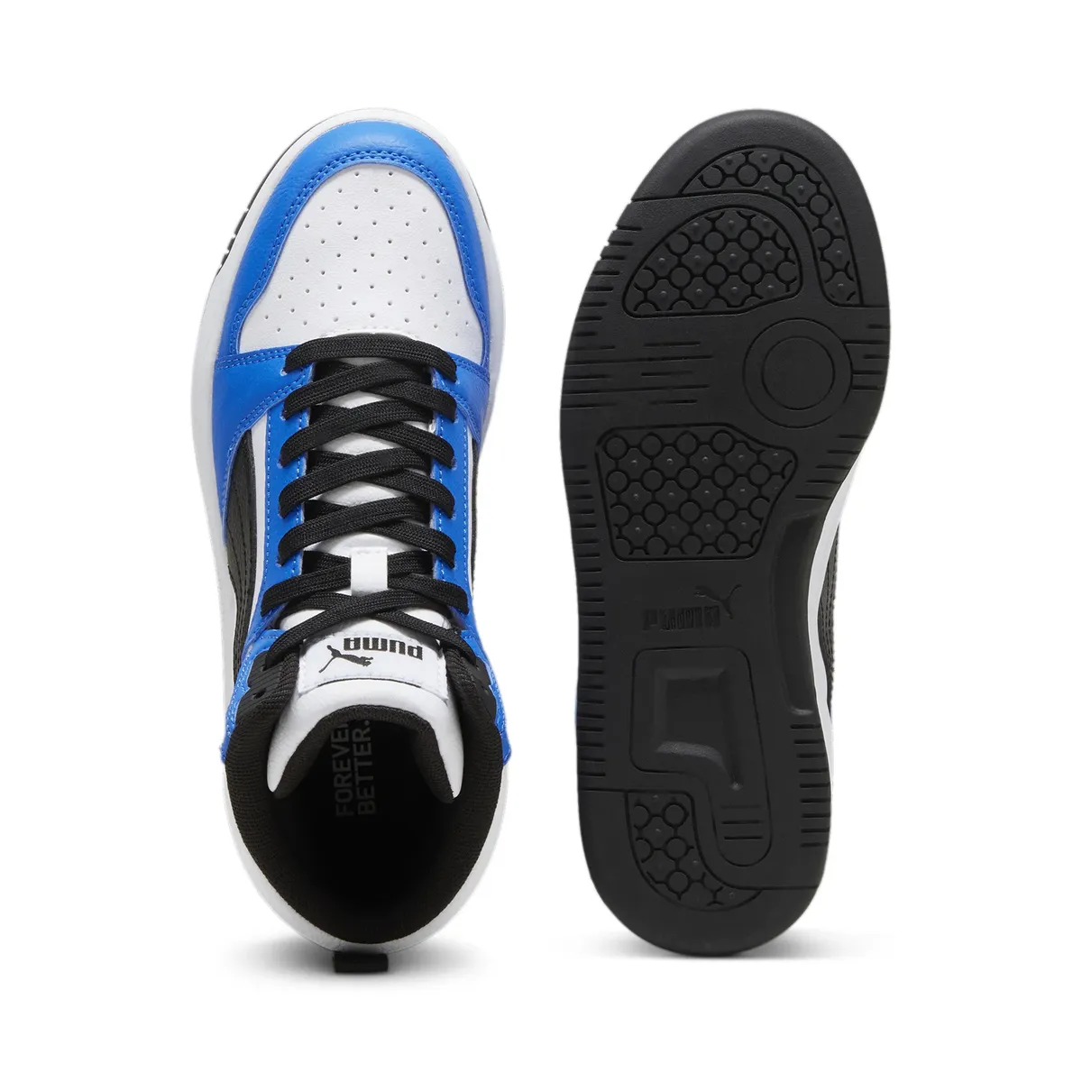 Кроссовки PUMA "REBOUND V6 MID JR", цвет Puma White- Puma Black-Racing Blue — фото 4