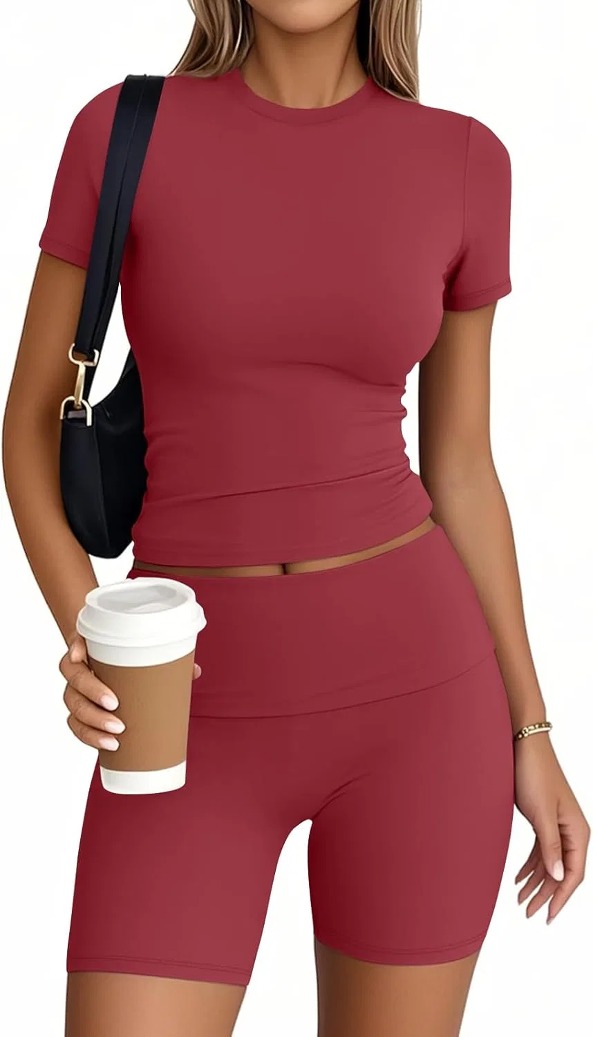 Trendy Queen Модный комплект из двух предметов для летних тренировок, спортивный костюм, шорты, одежда для пилатеса и йоги, одежда для прогулок, весенняя спортивная удобная одежда для активного отдыха, красный