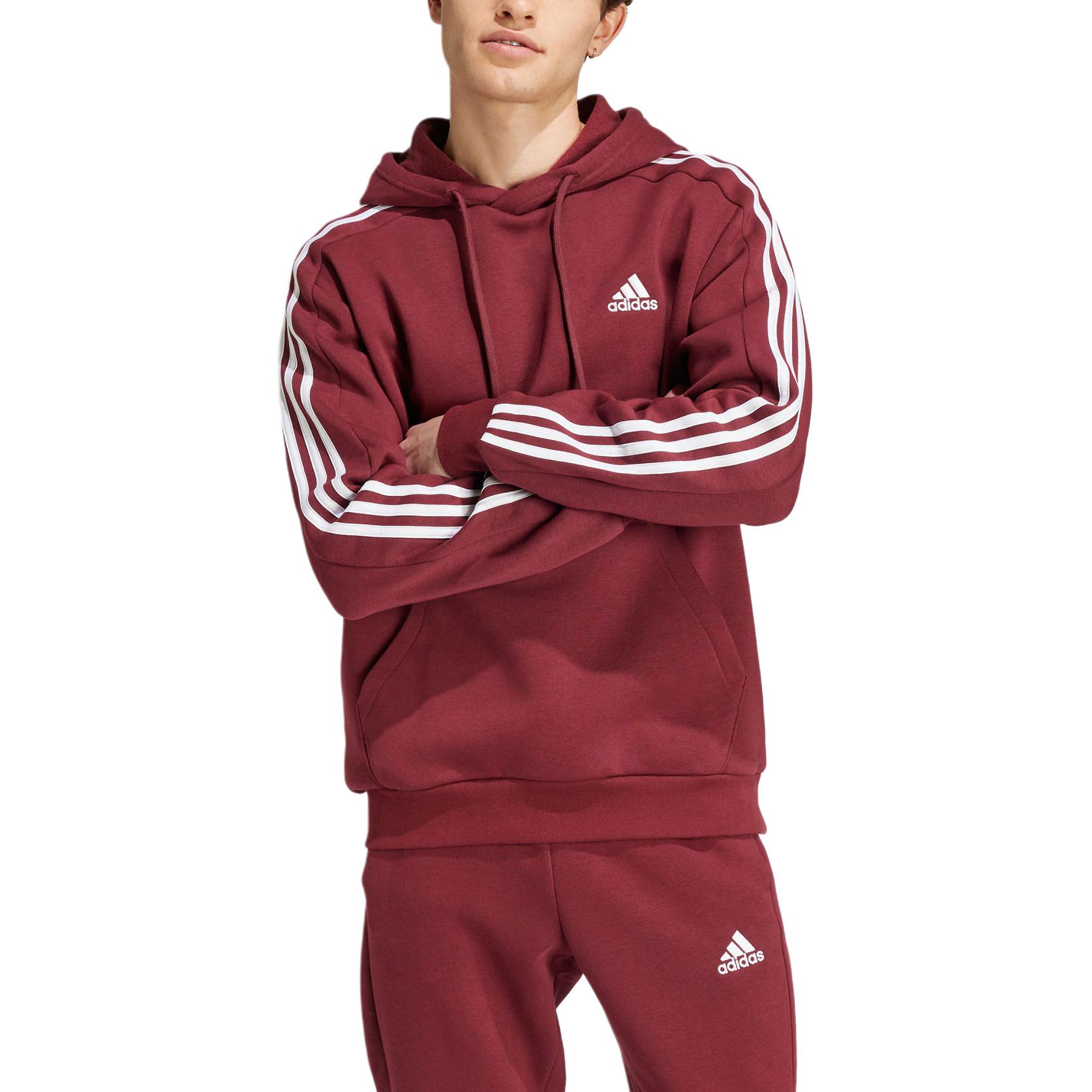 ESSENTIALS FLEECE Толстовка с тремя полосками Мужская Темно-красная Adidas — фото 3