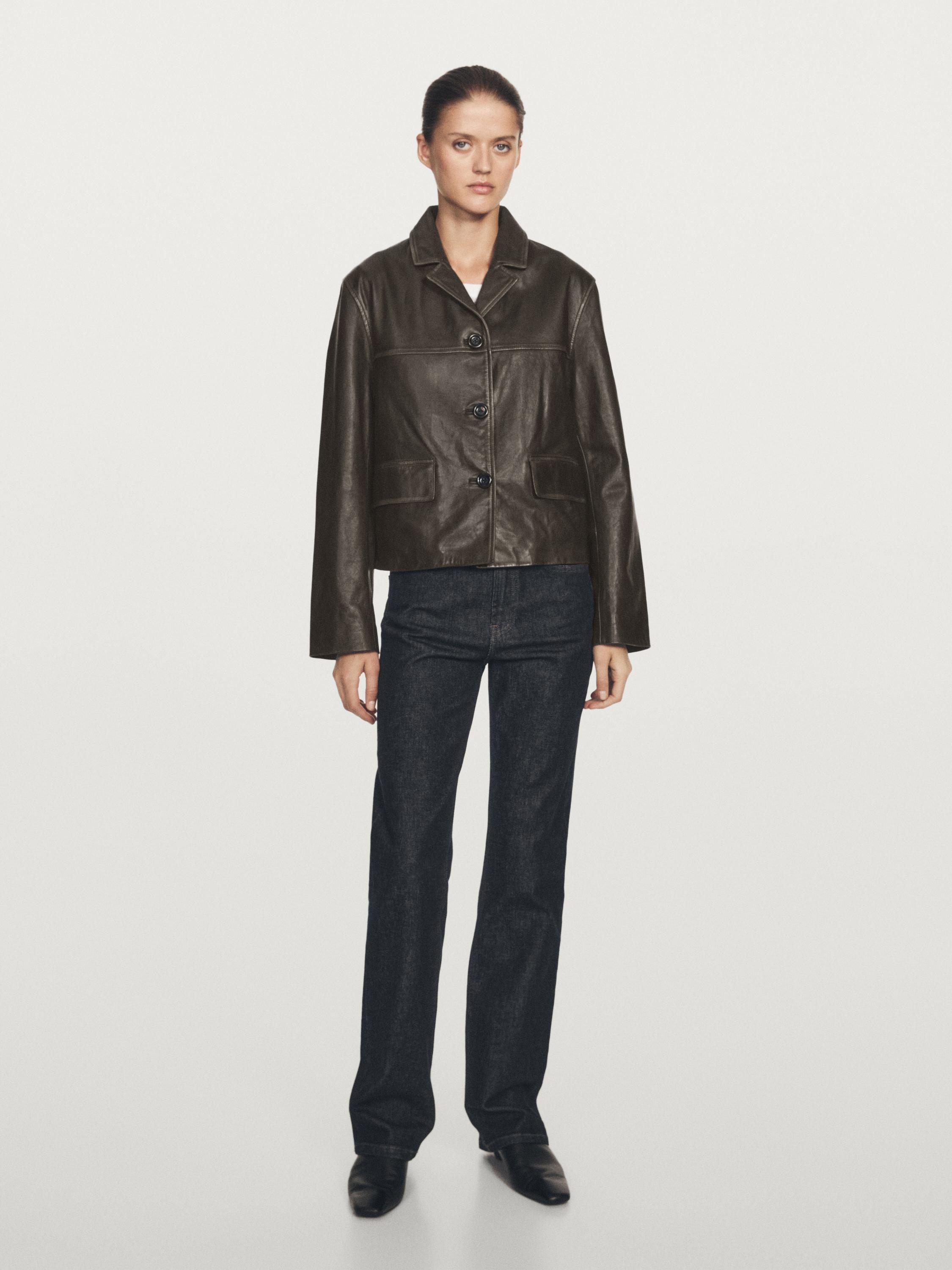 

Куртка из кожи наппа с воротником-лацкан Massimo Dutti, зеленый