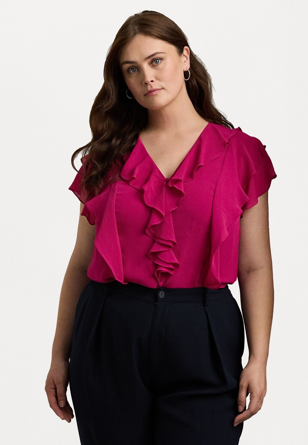 

Рубашка RUFFLE TRIM CRINKLE GEORGETTE BLOUSE Ralph Lauren, розовый