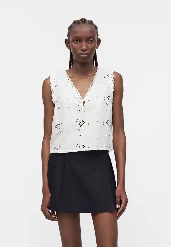 Топ с вышивкой и завязками спереди Gap, new off white, новый цвет слоновой кости