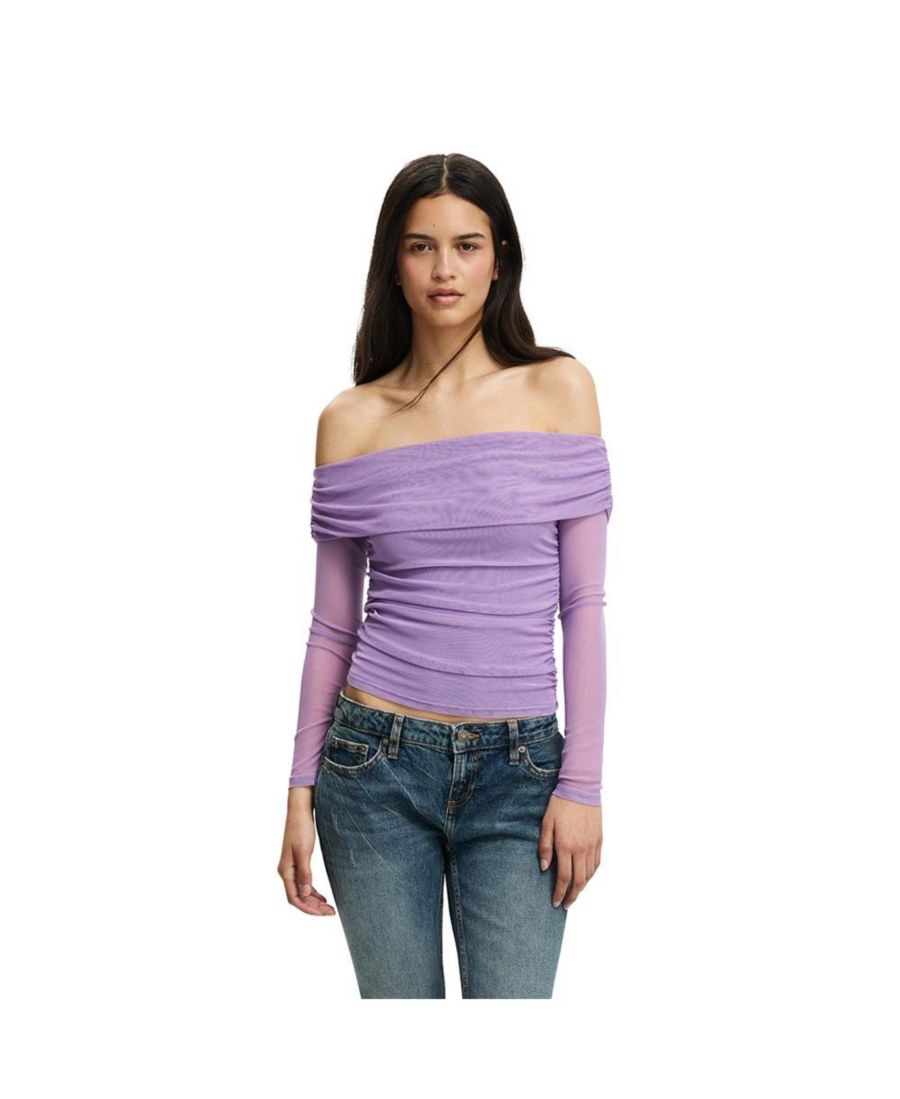 

Женская блузка Ashley с открытыми плечами и сетчатыми вставками, с длинными рукавами COTTON ON, Violet crush