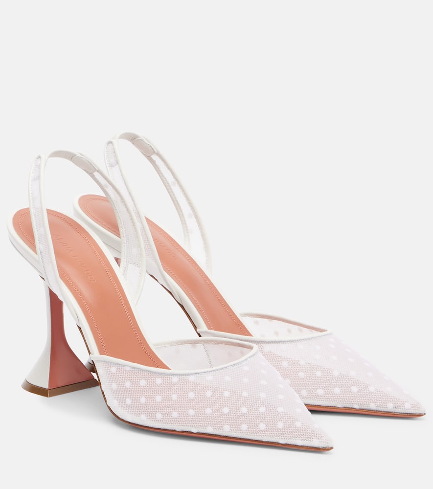 Туфли-лодочки Holli 95 point d'esprit с ремешком на пятке Amina Muaddi, White Polka-Dot