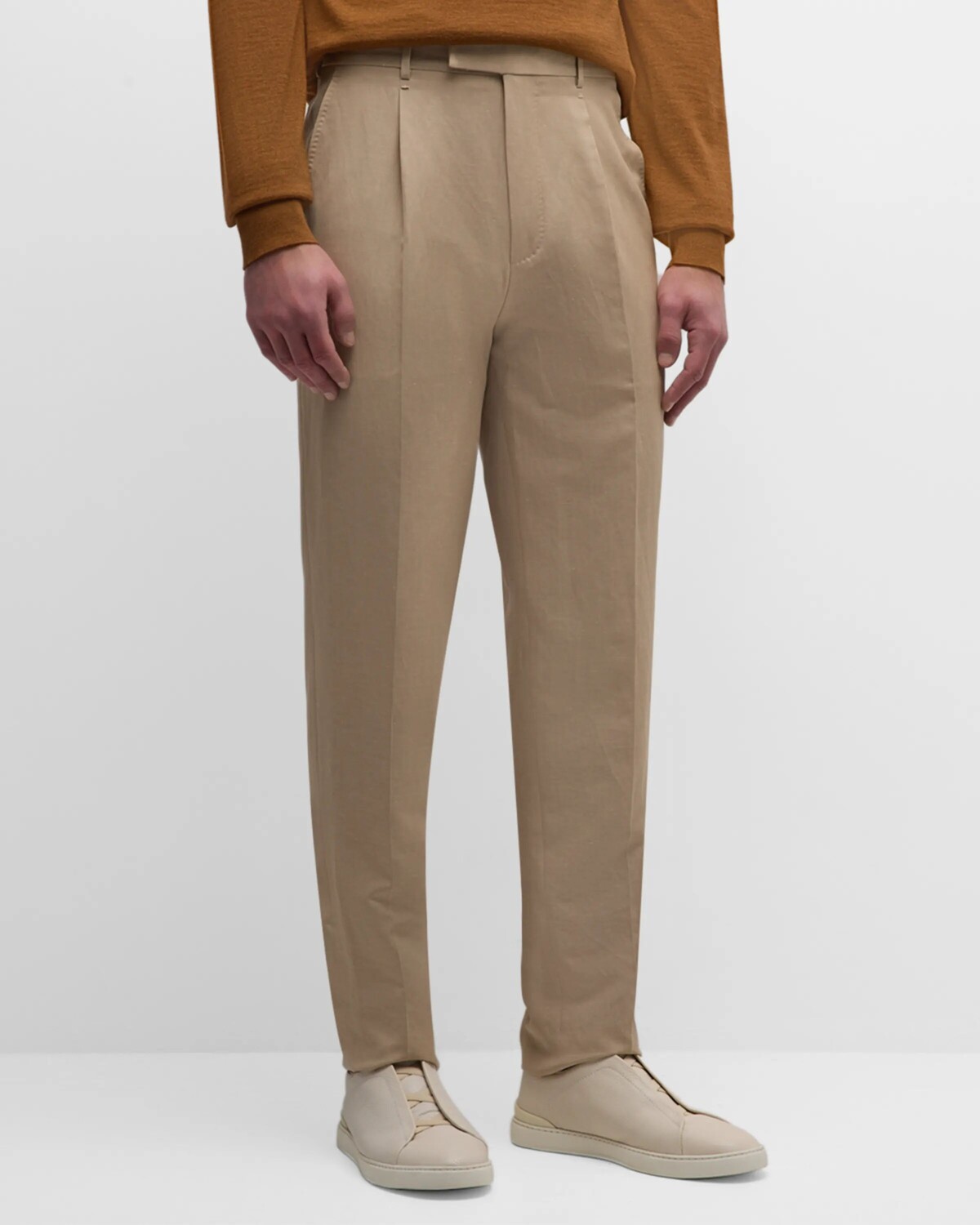 

Мужские брюки с одинарными складками из шерсти и льна ZEGNA, цвет Light Beige