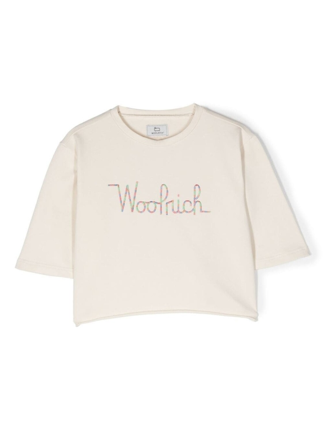 

Woolrich Kids укороченная футболка с вышитым логотипом, нейтральный цвет
