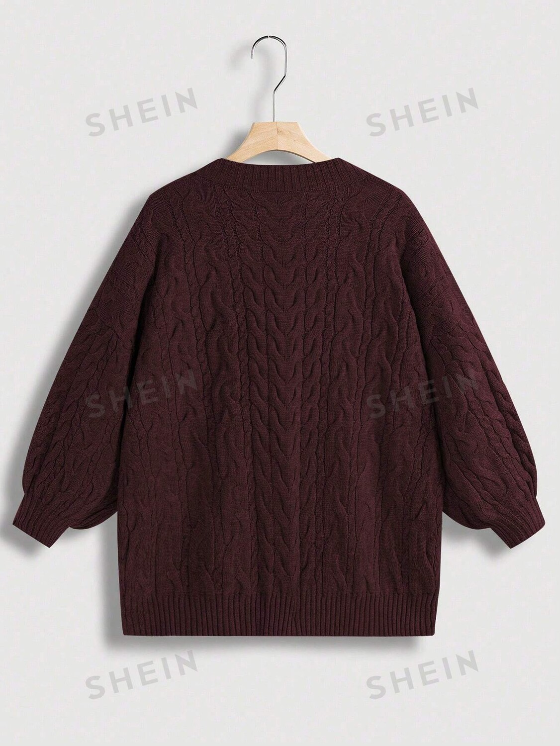 

EZwear Женский свитер больших размеров, однотонный, с V-образным вырезом, узор косой вязки Shein, белый/бордовый