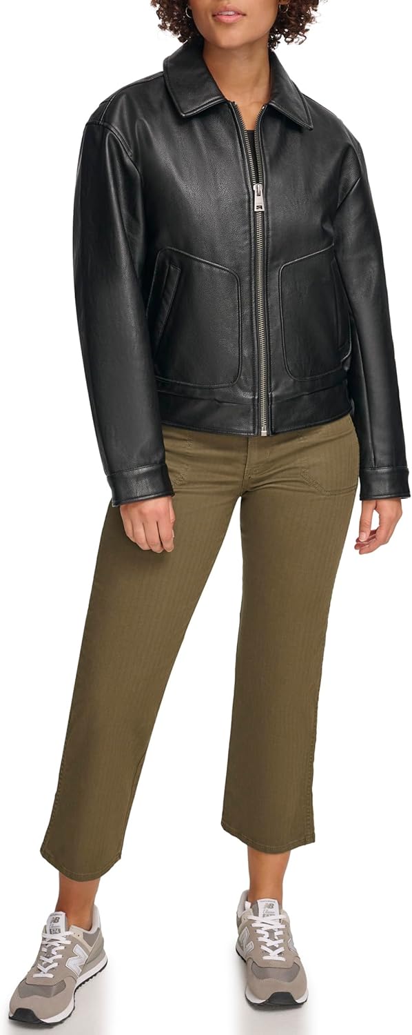 

Женская легкая куртка-бомбер Levi's из искусственной кожи для папы, Pebbled Black