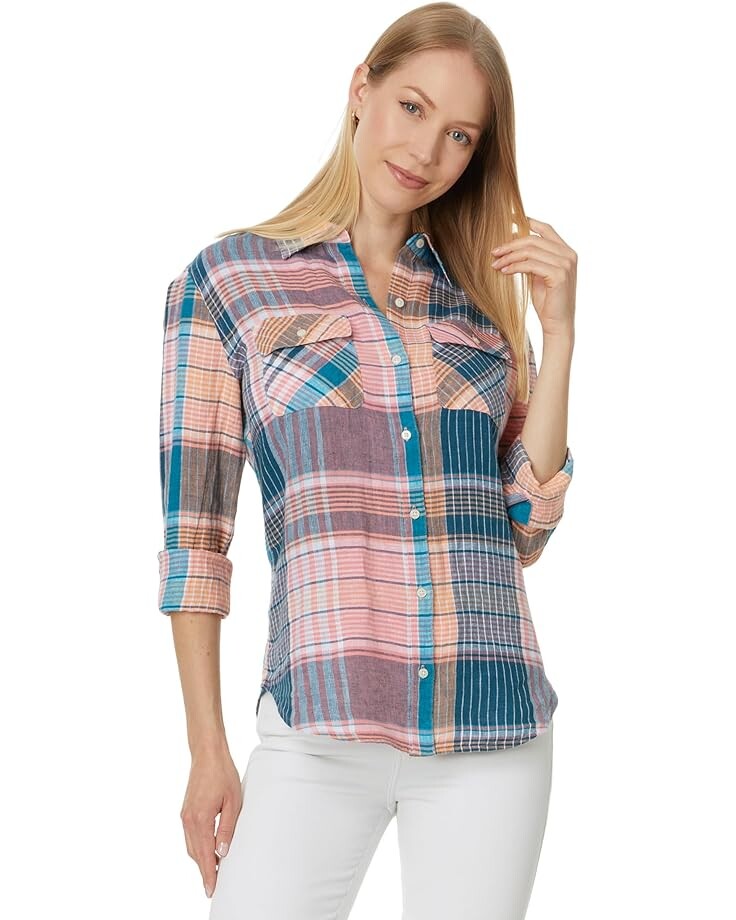 

Рубашка Vineyard Vines Easy Linen Camp, цвет Punch Plaid- Mallard Blue