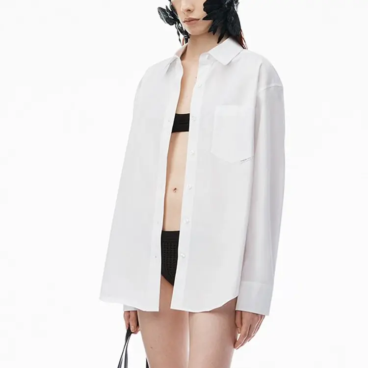 Оверсайз Хлопковая Рубашка Alexander Wang, Белый — фото 3