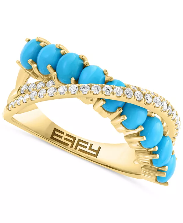 

Кольцо Effy с бирюзой (5x3 мм) и бриллиантами (1/4 карата) из 14-каратного желтого золота Effy Collection, turquoise