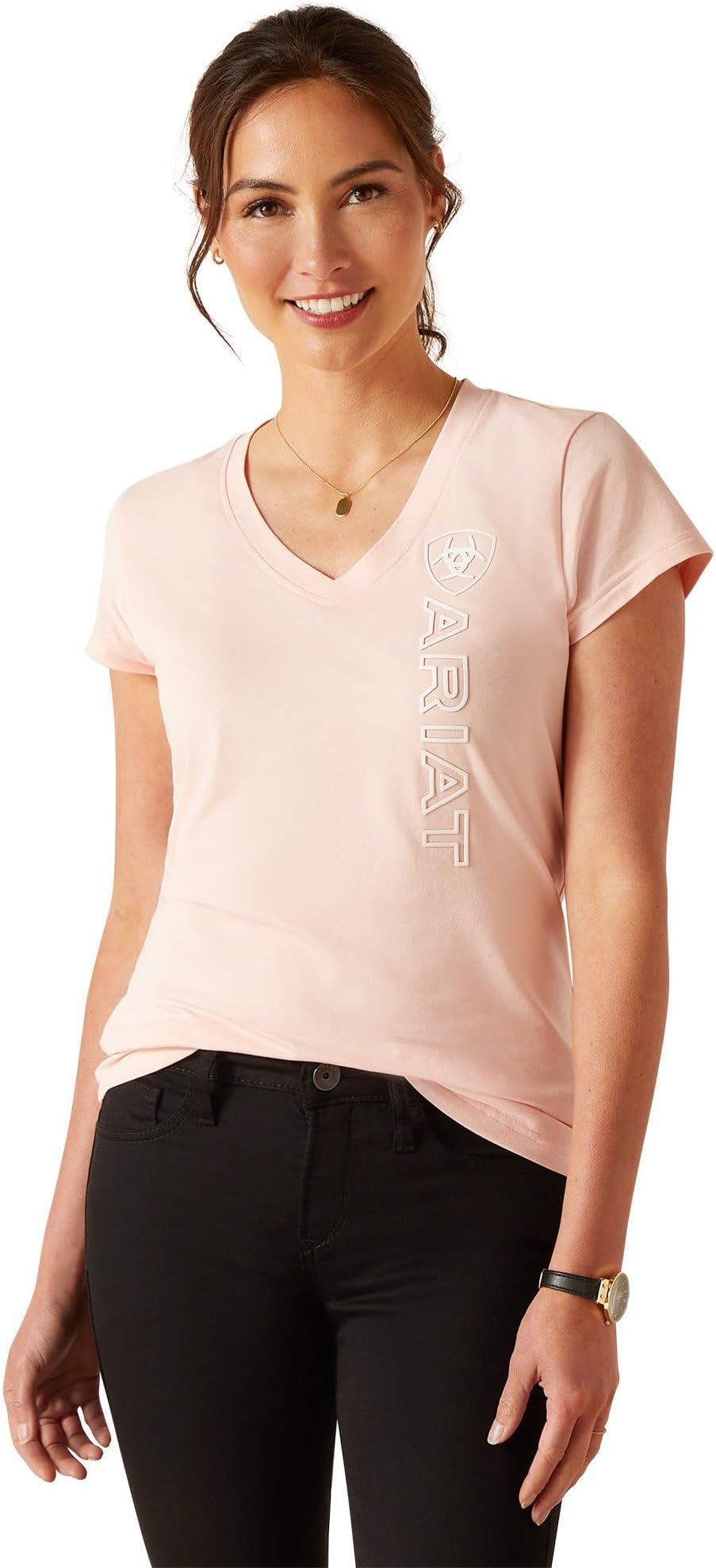 

Футболка Ariat Vertical Logo V T-Shirt, цвет Blushing Rose