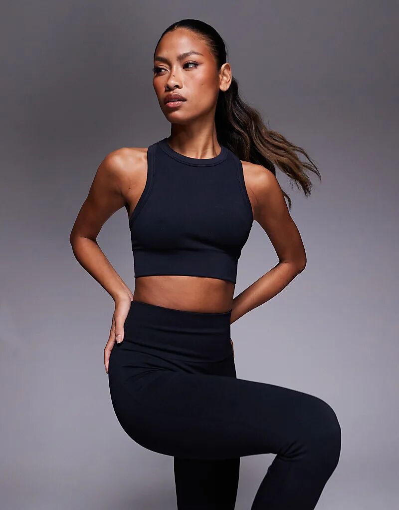 

4505 Active, бесшовный спортивный бюстгальтер с двойной поддержкой в ​​рубчик, черный цвет