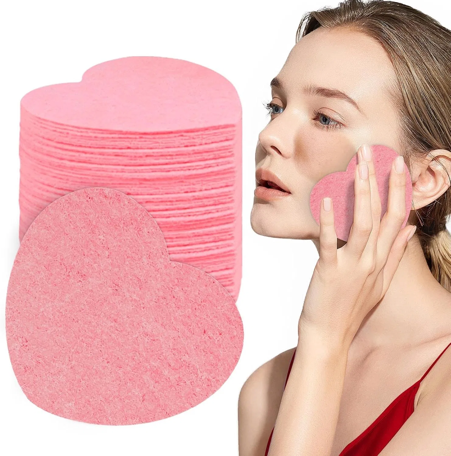 Скраб для лица с сердцевидными спонжами, No brand, 20 шт, розовый