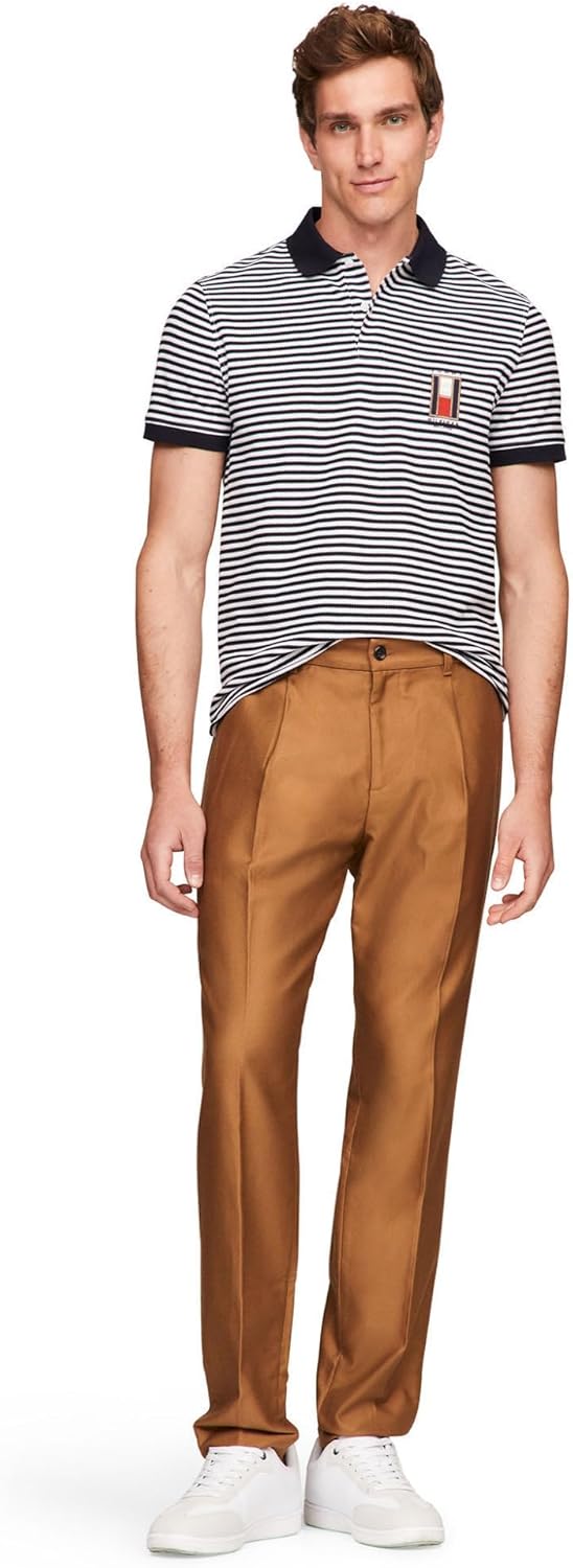 Мужские поло Tommy Hilfiger с коротким рукавом, классического кроя, эластичные, с вертикальным логотипом, Desert Sky / White — фото 4