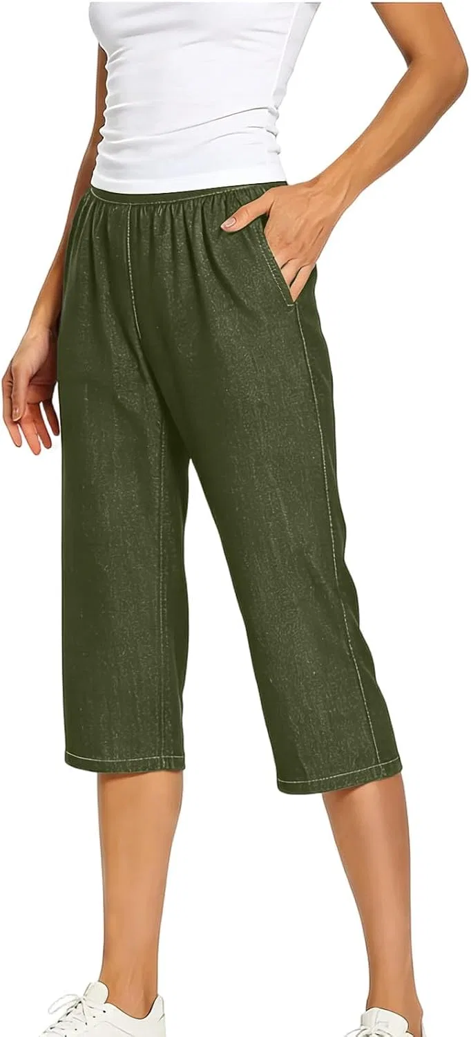 Джинсы капри, имитация денима, Army Green