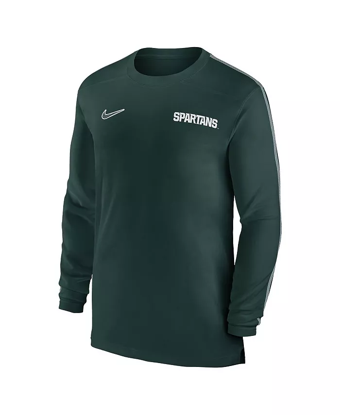 Мужская футболка Michigan State Spartans 2024 Sideline Coach UV Performance с длинным рукавом Nike, зеленый — фото 3