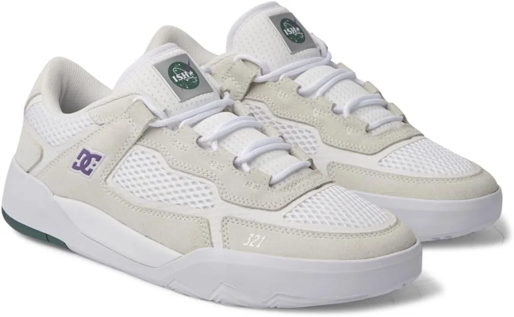 Мужские кожаные скейтерские кроссовки DC Shoes Metric S x Ish, White / Purple