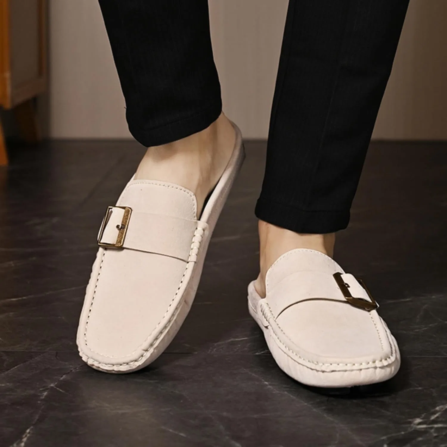 Мужские мюли, Suede Mules, бежево-желтый Aokisx — фото 4