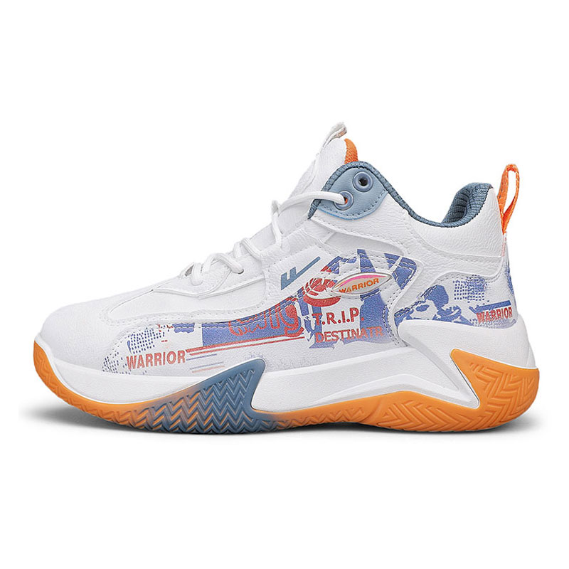 

WARRIOR Амортизирующие износостойкие легкие утепленные баскетбольные кроссовки Mid Top с эффектом увеличения роста унисекс бело-сине-оранжевые, цвет White/Blue/Orange