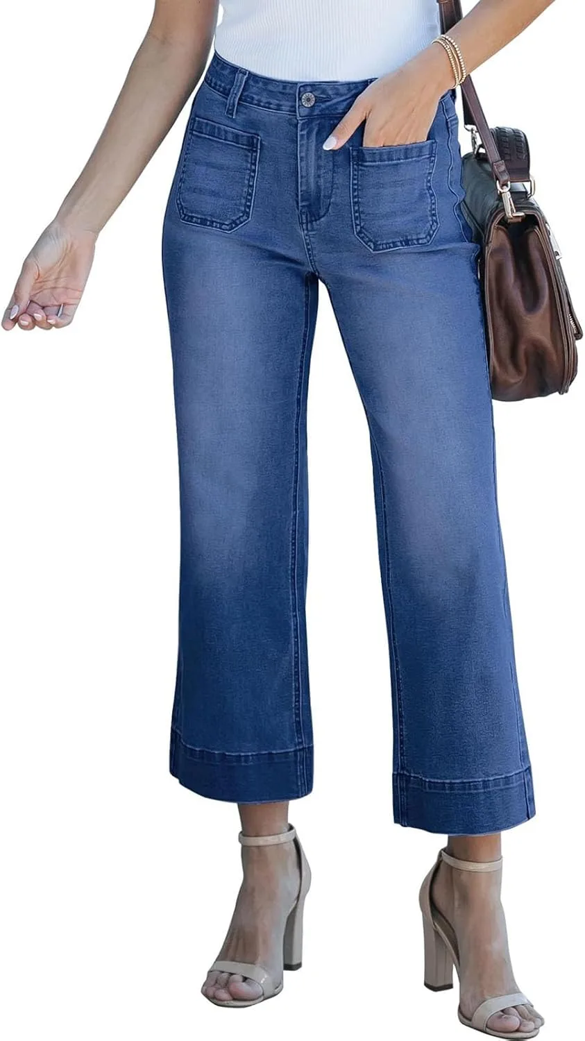 

Джинсы Capri для женщин Casual Baggy High Waisted Wide Leg с карманами KAJXZ