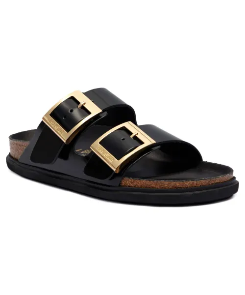 Тапочки из кожи с пряжкой-капелькой Arizona Narrow fit Birkenstock, черный