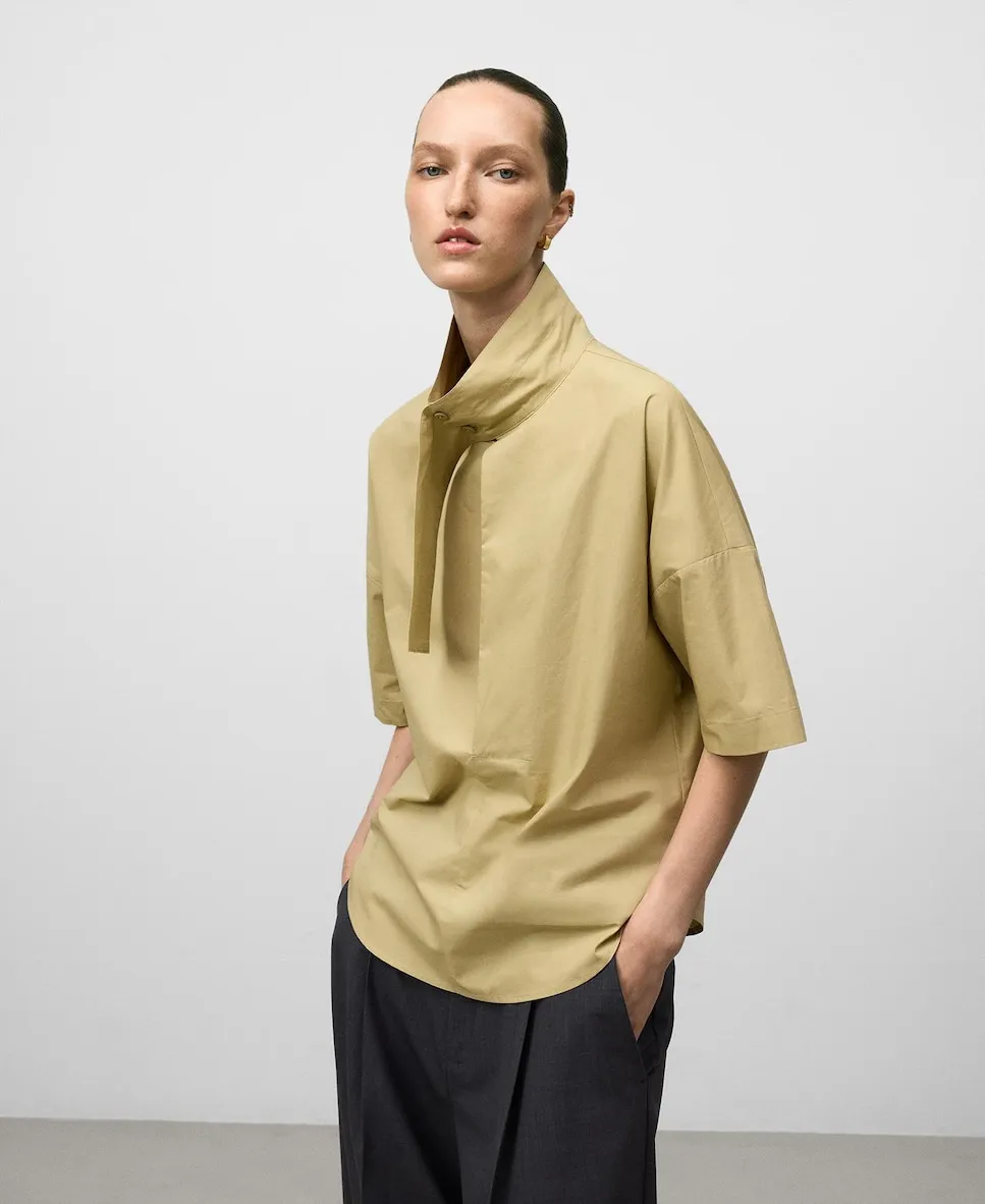 

Женская хлопковая рубашка с воротником-лента Adolfo Dominguez, бежевый