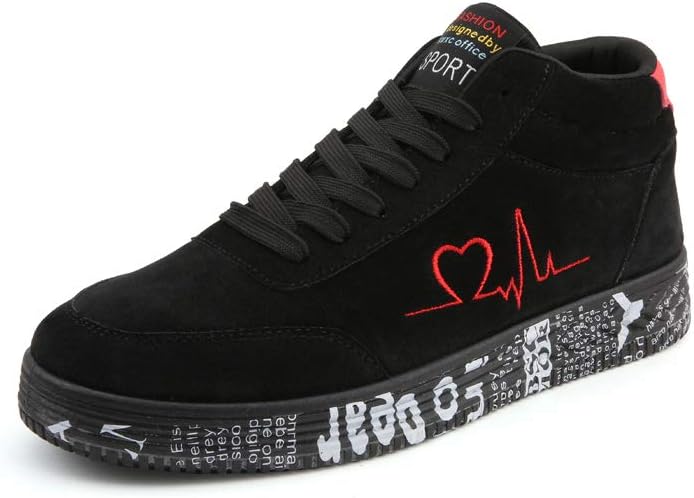 

Модные спортивные высокие кеды, дизайн с сердцебиением из замши, красный и черный цвета, повседневная спортивная обувь с принтованной подошвой Generic