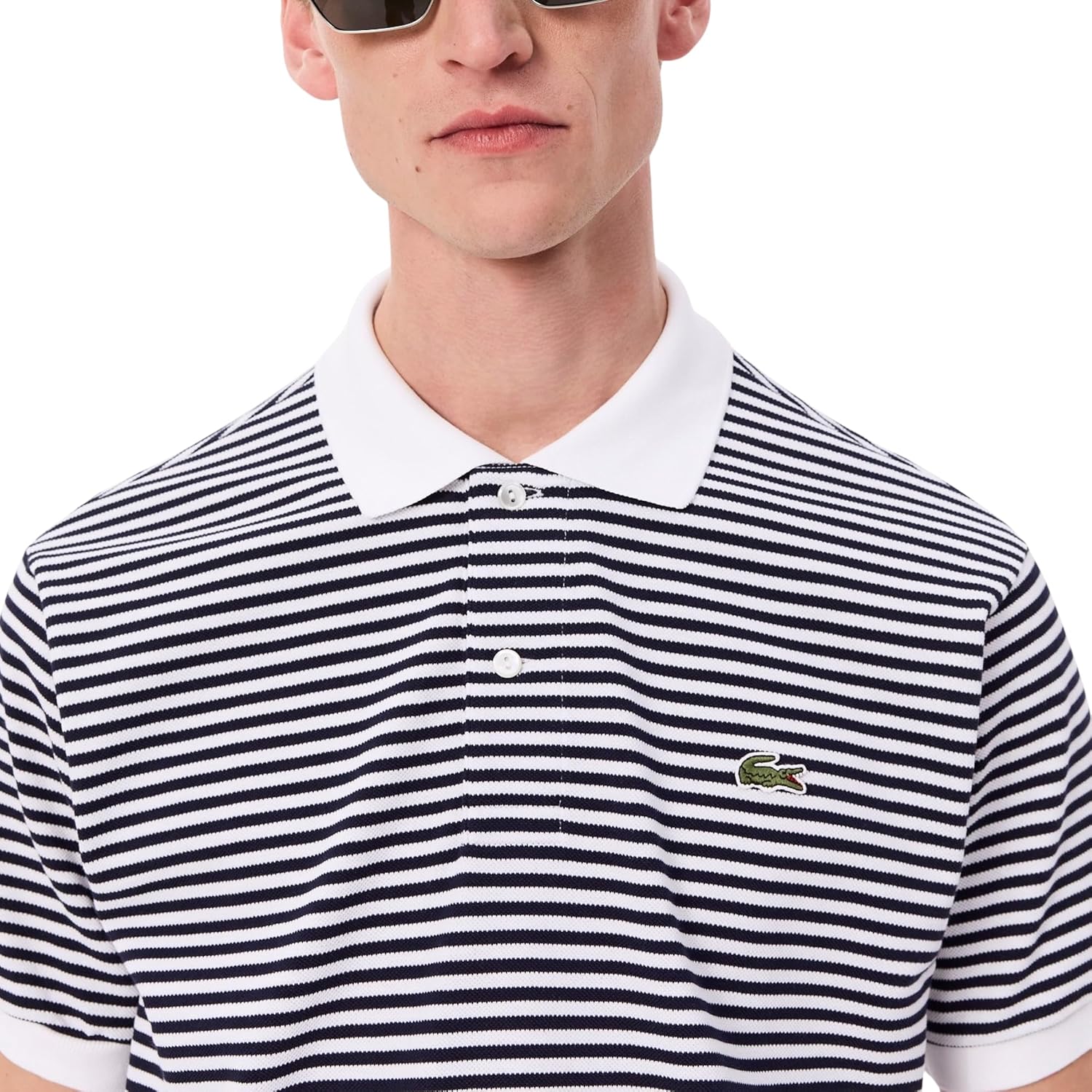 Lacoste мужская короткий рукав классический прилегание полосатая поло, White/Navy Blue — фото 2