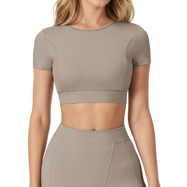 

Женский укороченный топ с коротким рукавом и ребристым узором Anna-Kaci, Khaki