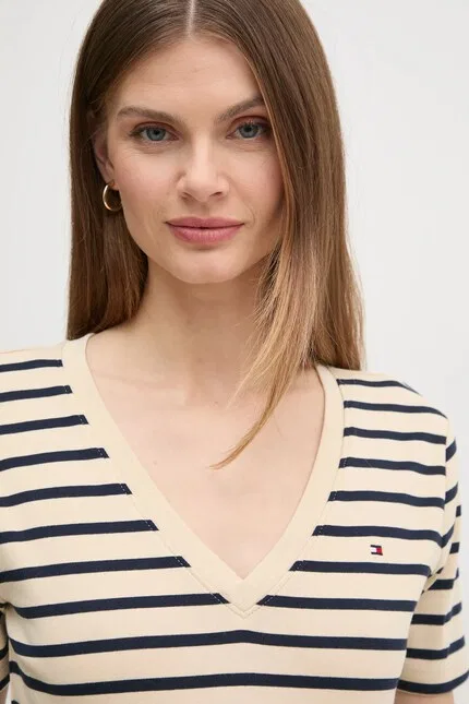 Футболка с коротким рукавом хлопковая Tommy Hilfiger, бежевый — фото 4