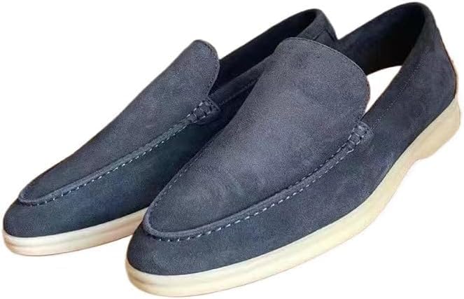 

Мужские замшевые лоферы-мокасины без шнурков для лета, легкие и дышащие, плоские повседневные туфли, прогулок и оксфорды Eimeinuosy, синий