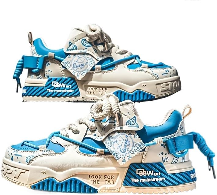 

Мужская модная уличная обувь для скейтборда, удобные кроссовки на шнуровке с противоскользящей подошвой для активного отдыха на улице Hhhchpm, синий/бежевый