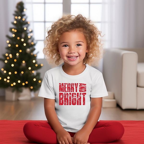 Футболка с принтом Merry and bright block distressed для малышей The Juniper Shop, Pink — фото 4