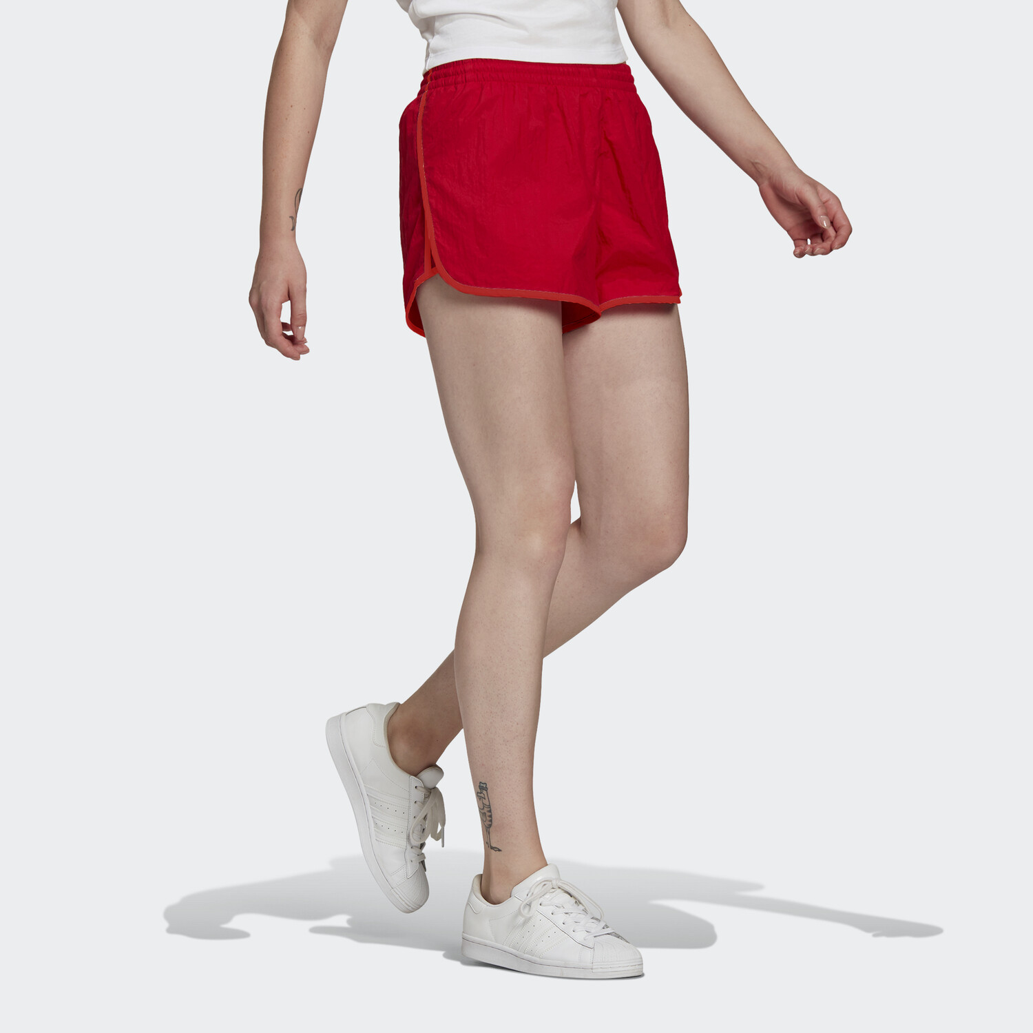 Женские повседневные шорты с тремя полосками, красные Adidas Originals — фото 4