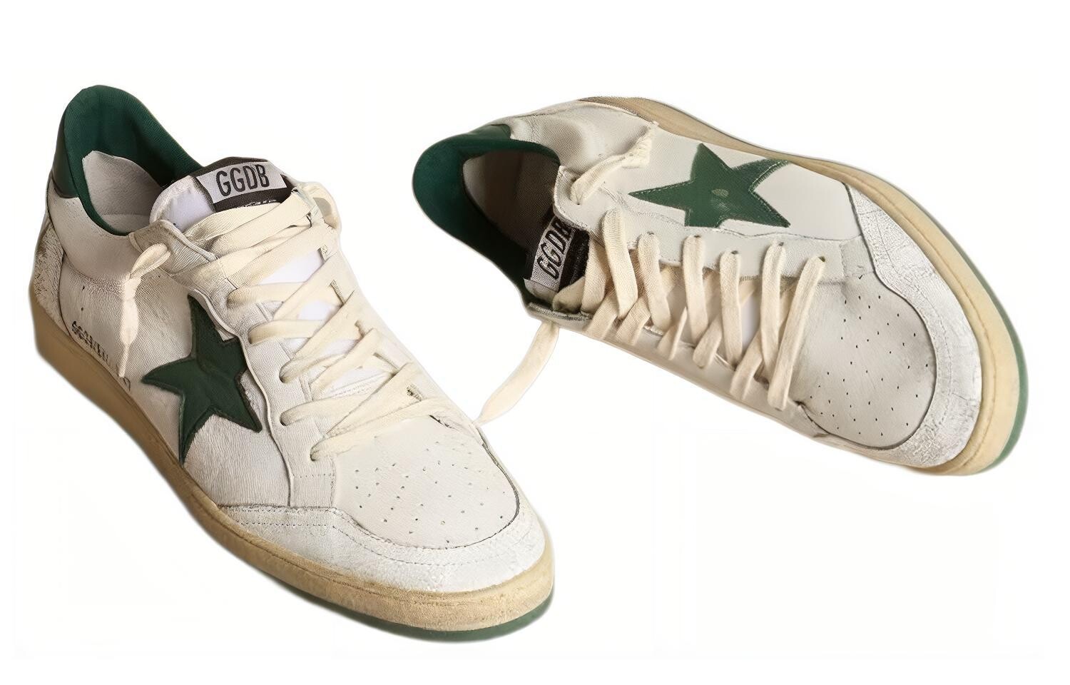 Мужские кеды Golden Goose низкие с нашивкой, бело-зеленый — фото 3