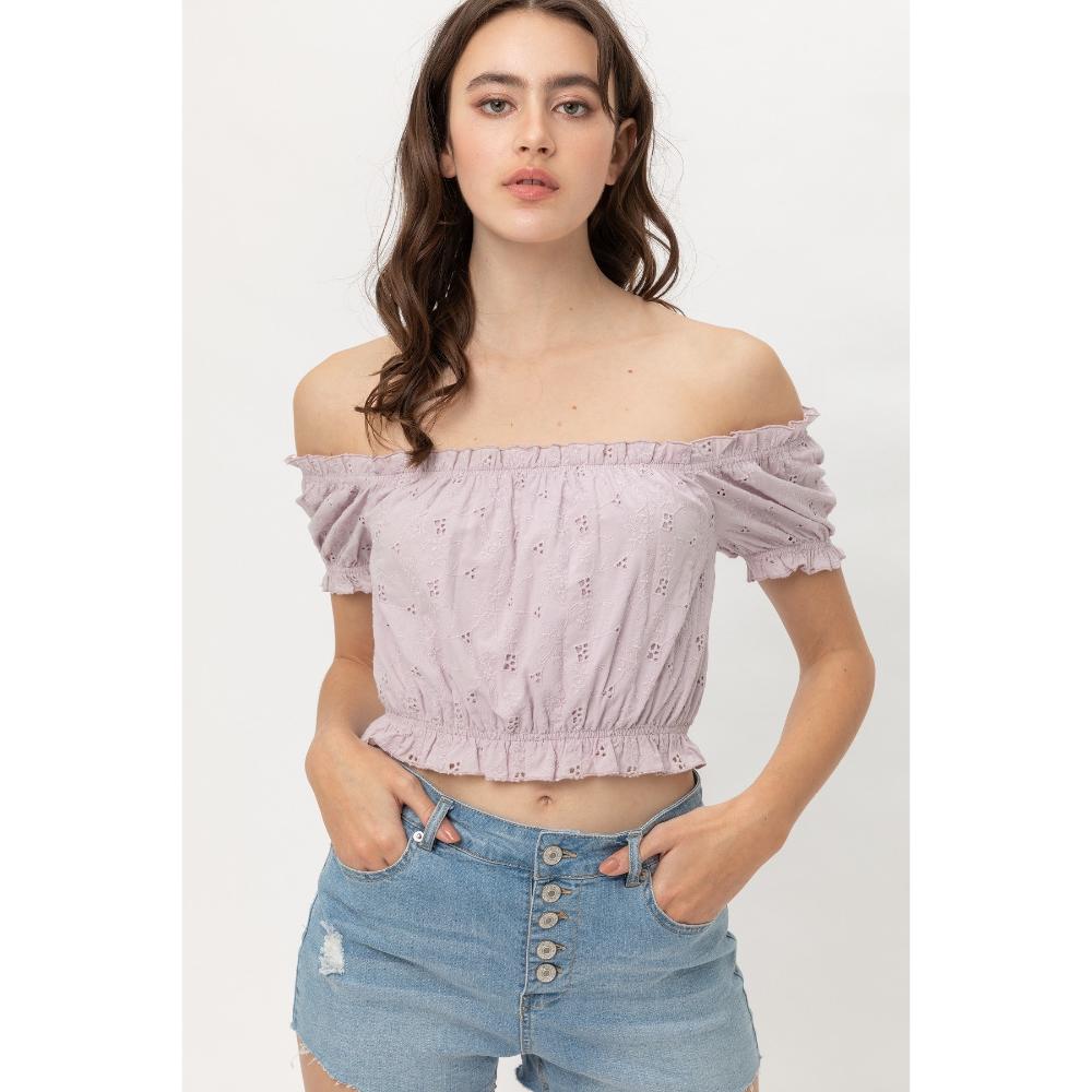 

Укороченный топ с открытыми плечами и рукавами-фонариками FASHNZFAB, цвет lilac