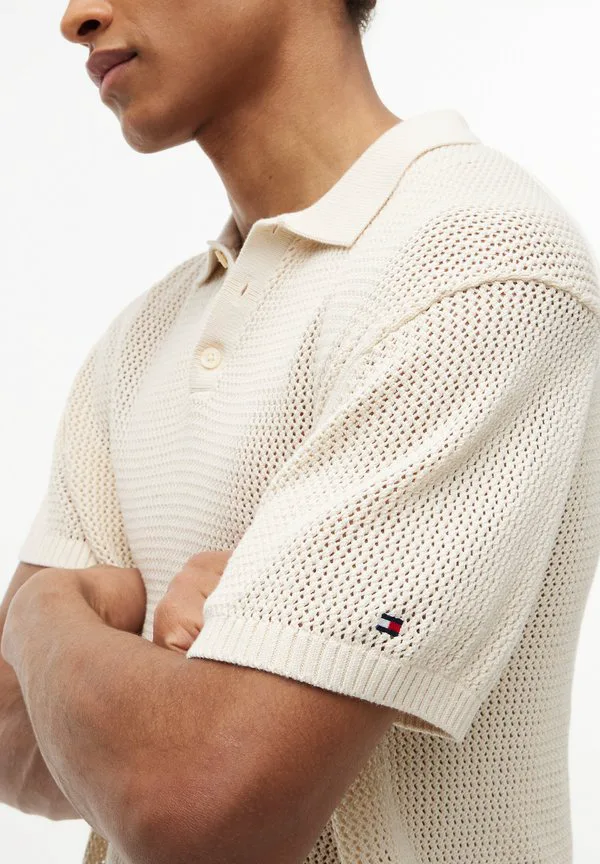 Поло свободного кроя из ажурной вязки Tommy Hilfiger, Muslin — фото 4