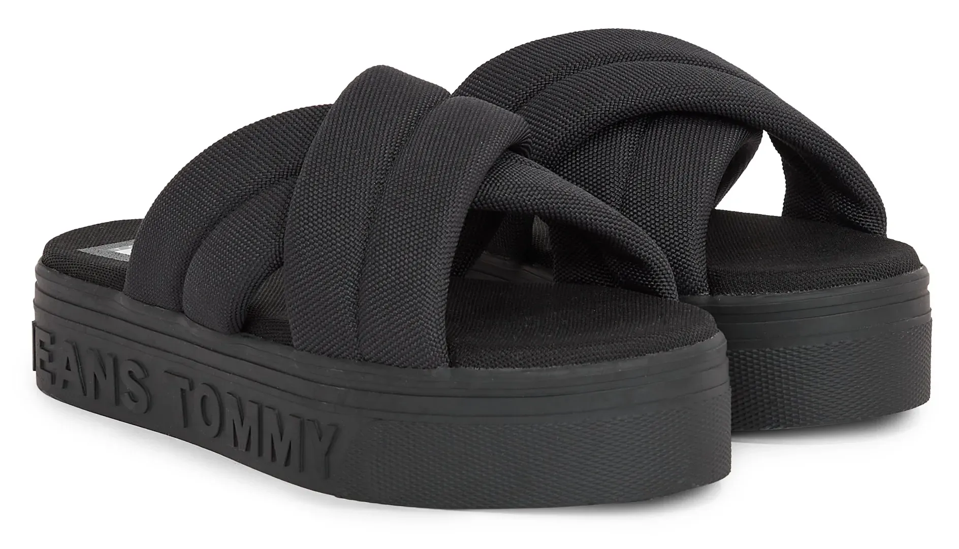

Мюли Tommy Jeans "TJW LETTERING FLATFORM SANDAL", платформа, летняя обувь, тапочки с буквами-логотипами на платформе, черный