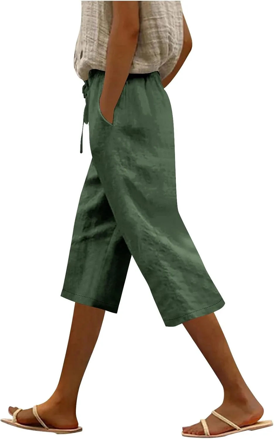 

Женские капри с эластичной талией на шнурке, укороченные кюлоты для отдыха и пляжа с карманами