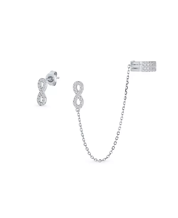 

Серьги-Каффы с символом любви, продевающиеся в хрящ, с застежкой-крючком, бесконечность, комплект из золотых сережек-гвоздиков с фианитами Bling Jewelry, silver