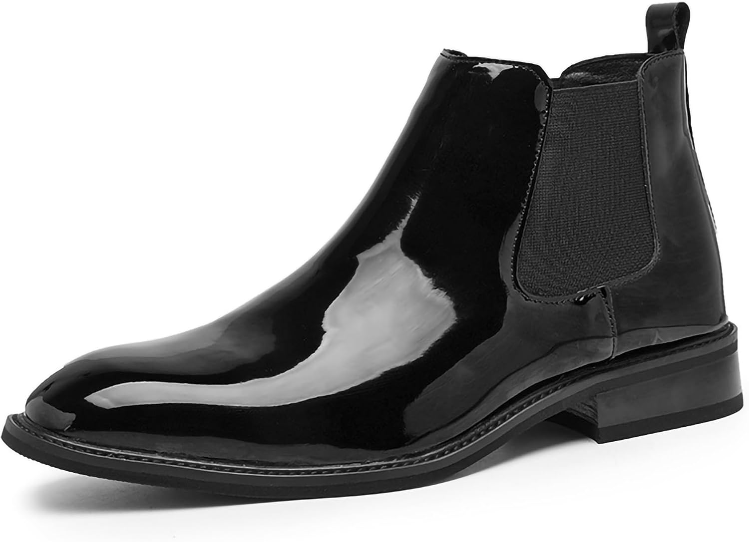 

Мужские ботинки Челси Стильные и удобные кожаные ботинки на щиколотку с лакированной отделкой, с круглым носком, из искусственной кожи PU, черные с нескользящей резиновой подошвой Generic