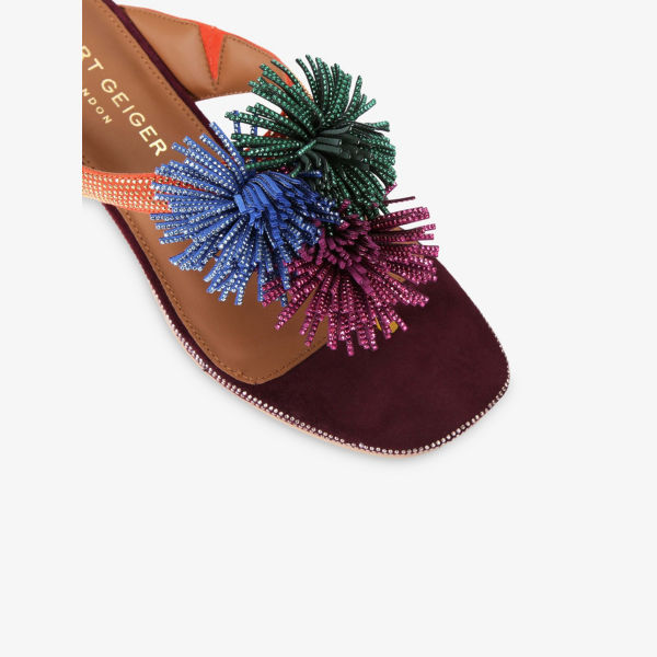 Босоножки Kurt Geiger London T-bar с помпонами из замши, мультиколор — фото 4